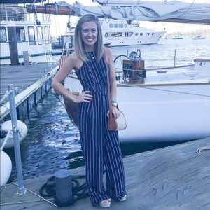 Navy Pin Stripe Nautical Jumpsuit